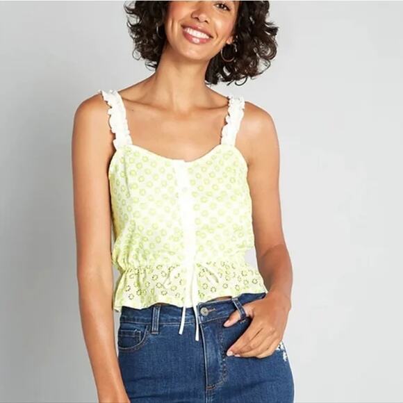 Modcloth Darling For The Prairie Sleeveless Peplum Tank Top White Women's XL NWT - Picture 2 of 12